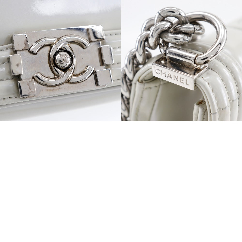 Chanel Boy, White, Leather, shoulder