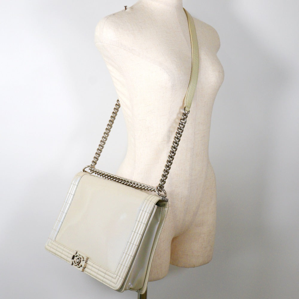 Chanel Boy, White, Leather, shoulder