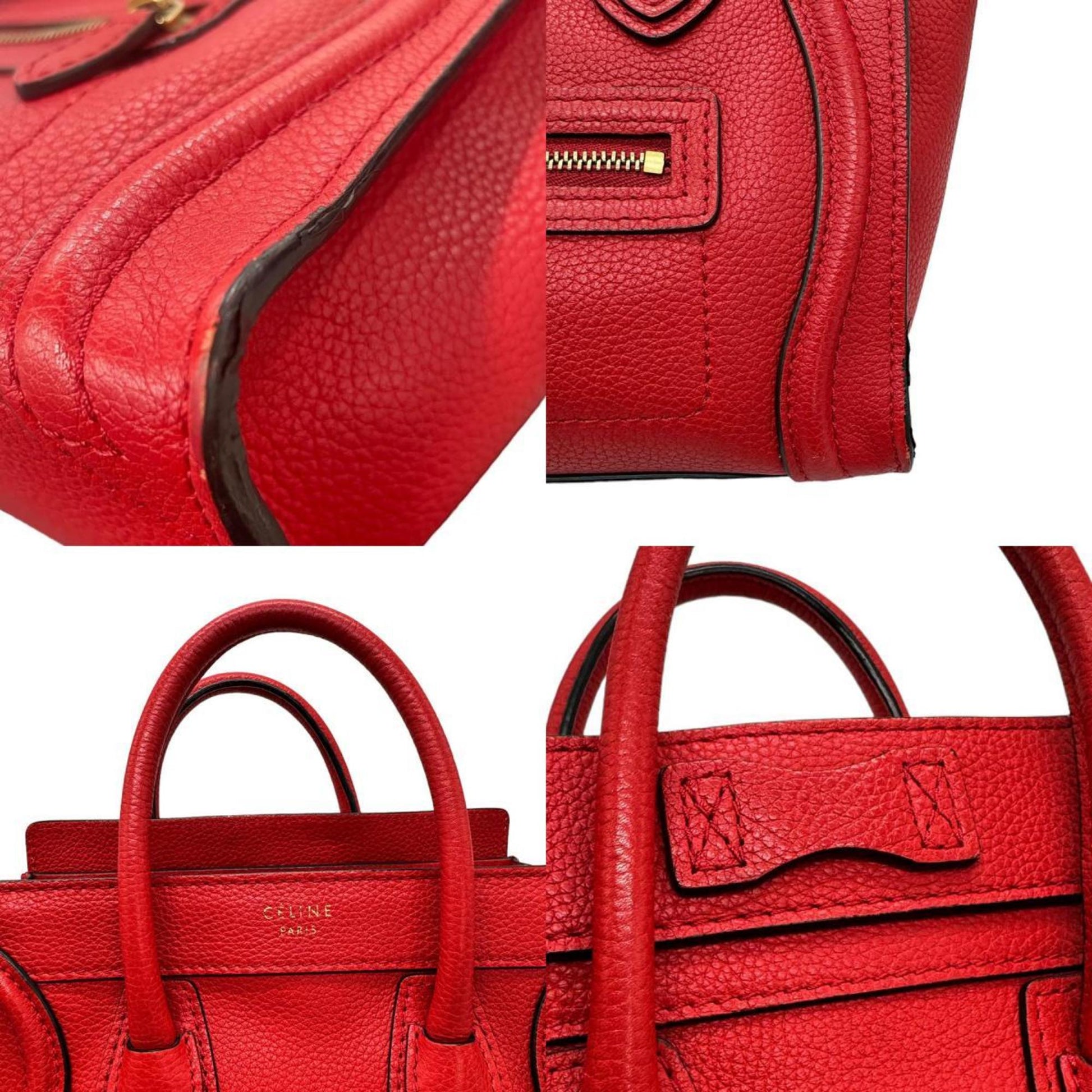 Céline Luggage, Red, Leather, handbag