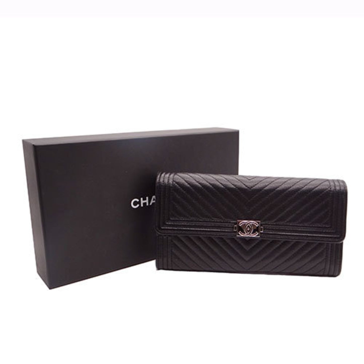 Chanel Boy, Black, Leather, wallet