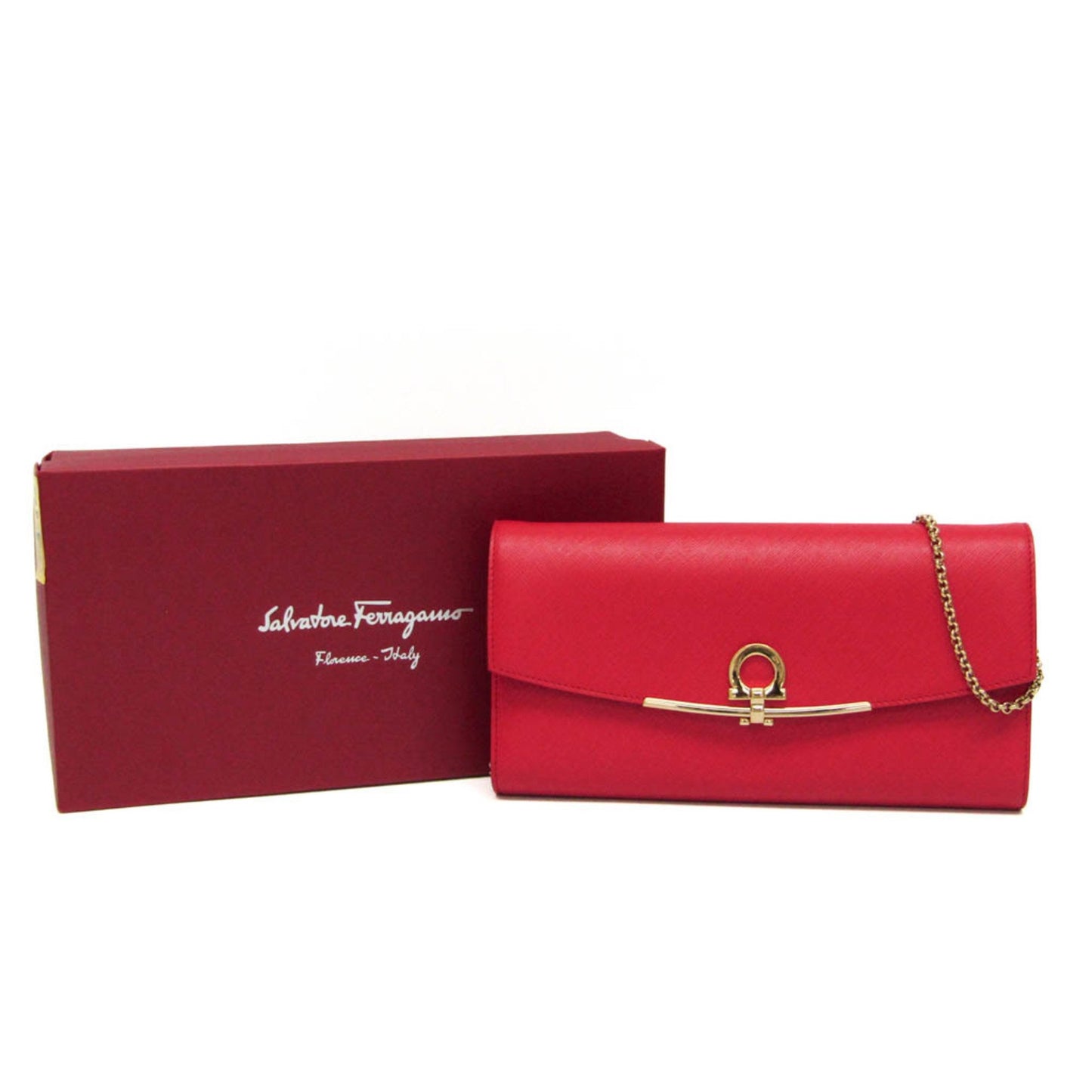 Salvatore Ferragamo Gancini, Red, Leather, shoulder