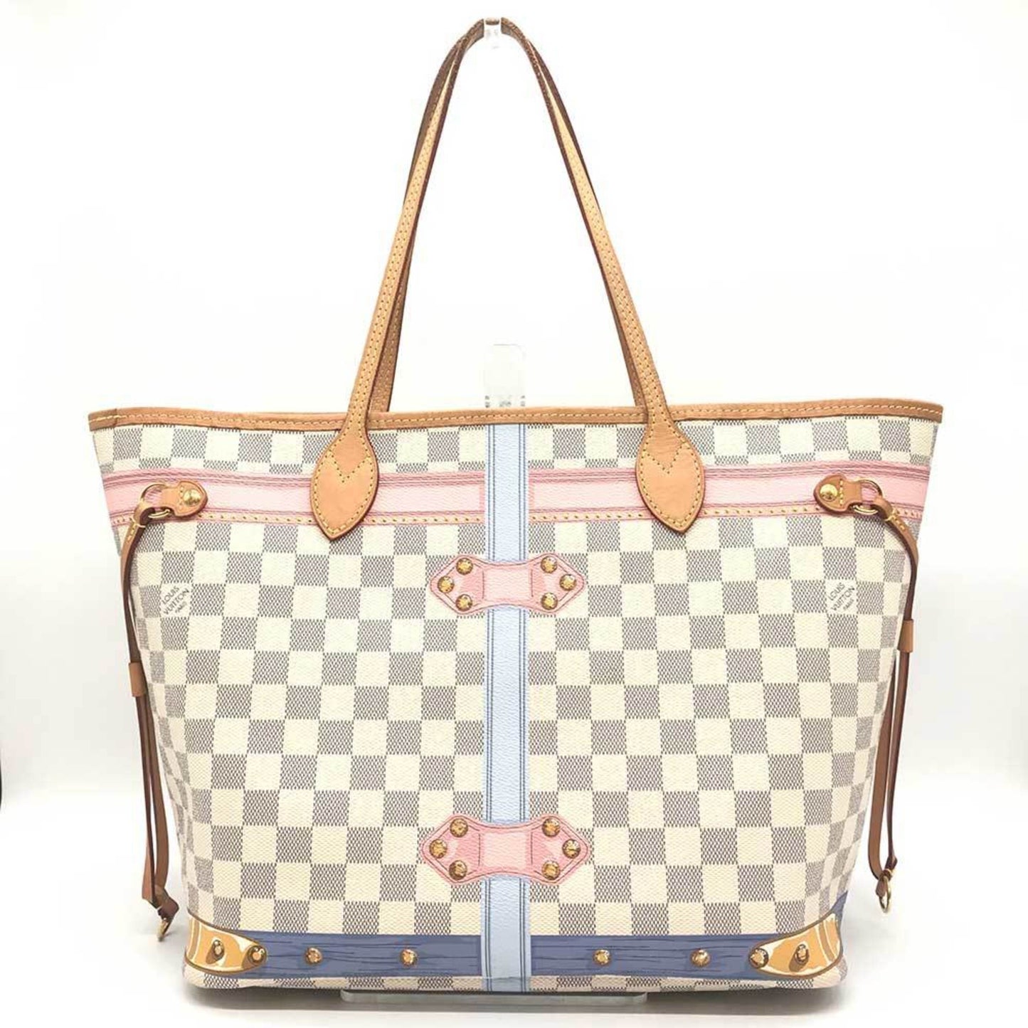 Louis Vuitton Neverfull MM, White, Canvas, tote