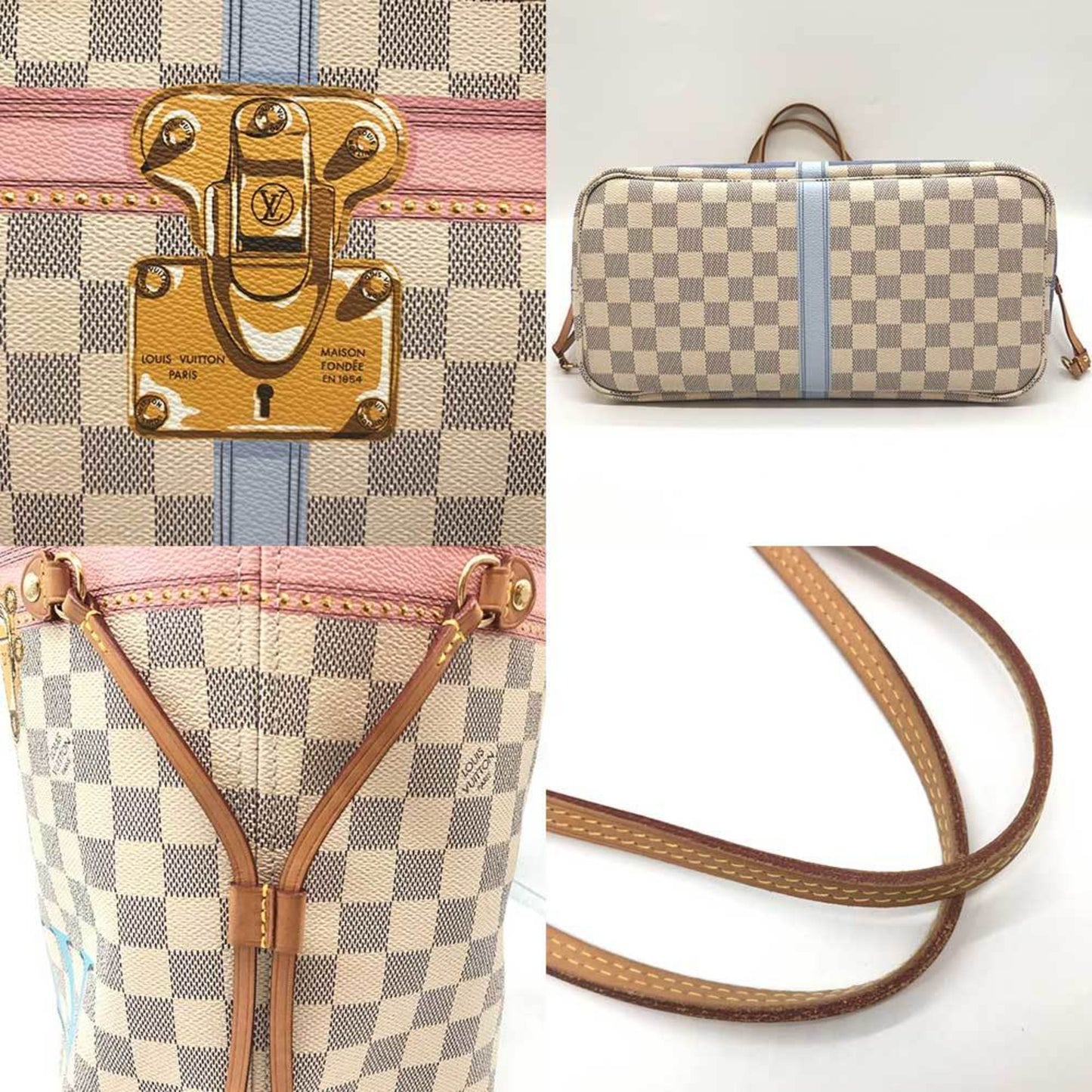 Louis Vuitton Neverfull MM, White, Canvas, tote