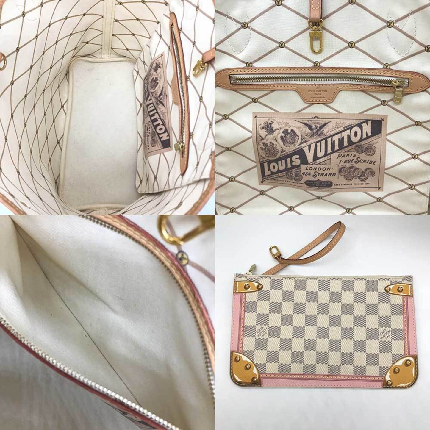 Louis Vuitton Neverfull MM, White, Canvas, tote