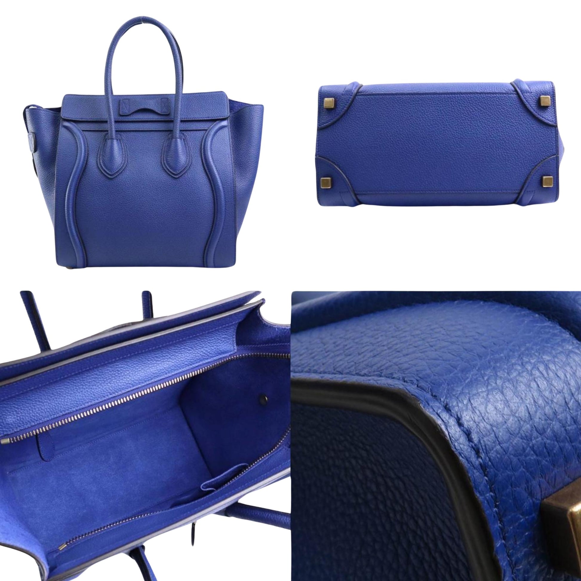 Céline Micro Luggage, Navy, Leather, handbag