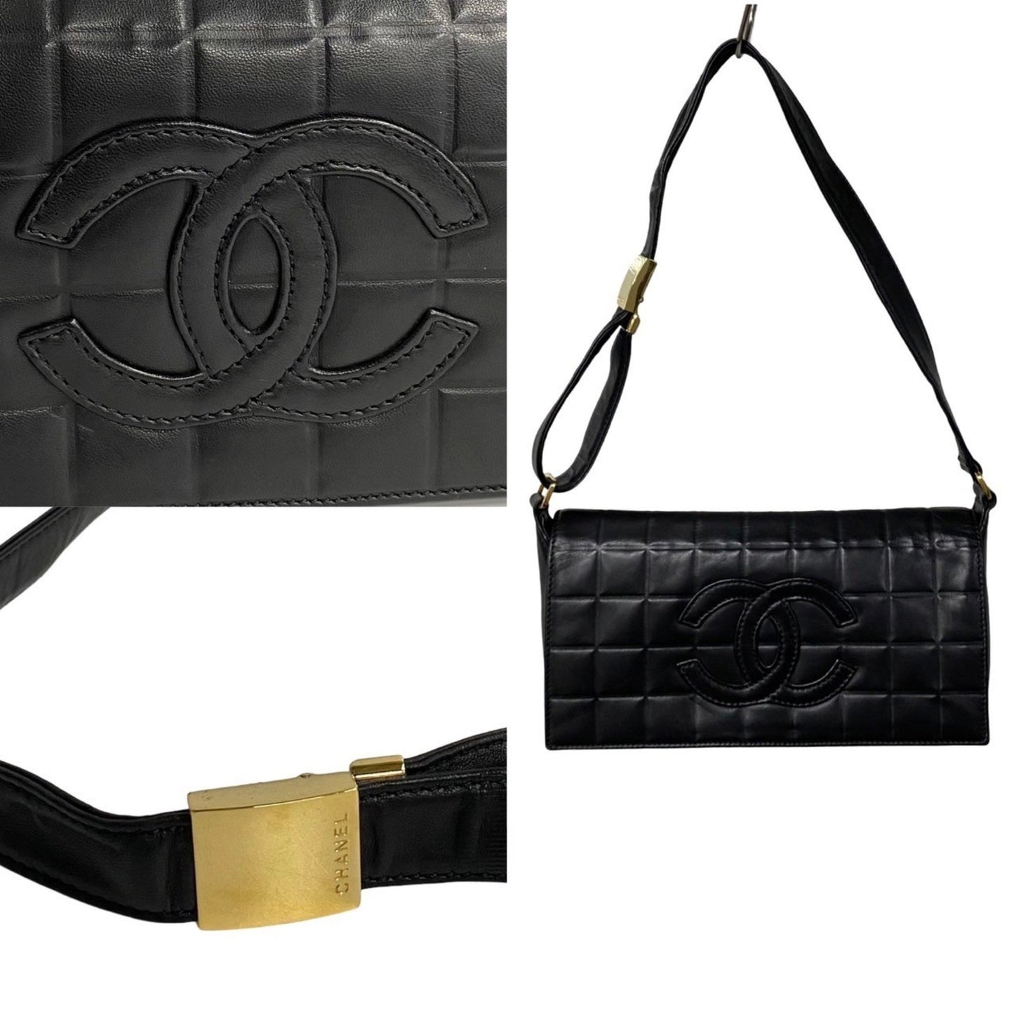 Chanel Chocolate bar, Black, Leather, handbag