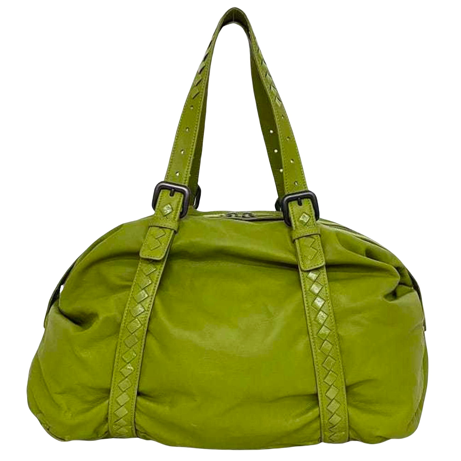 Bottega Veneta Spinnaker, Green, Leather, handbag