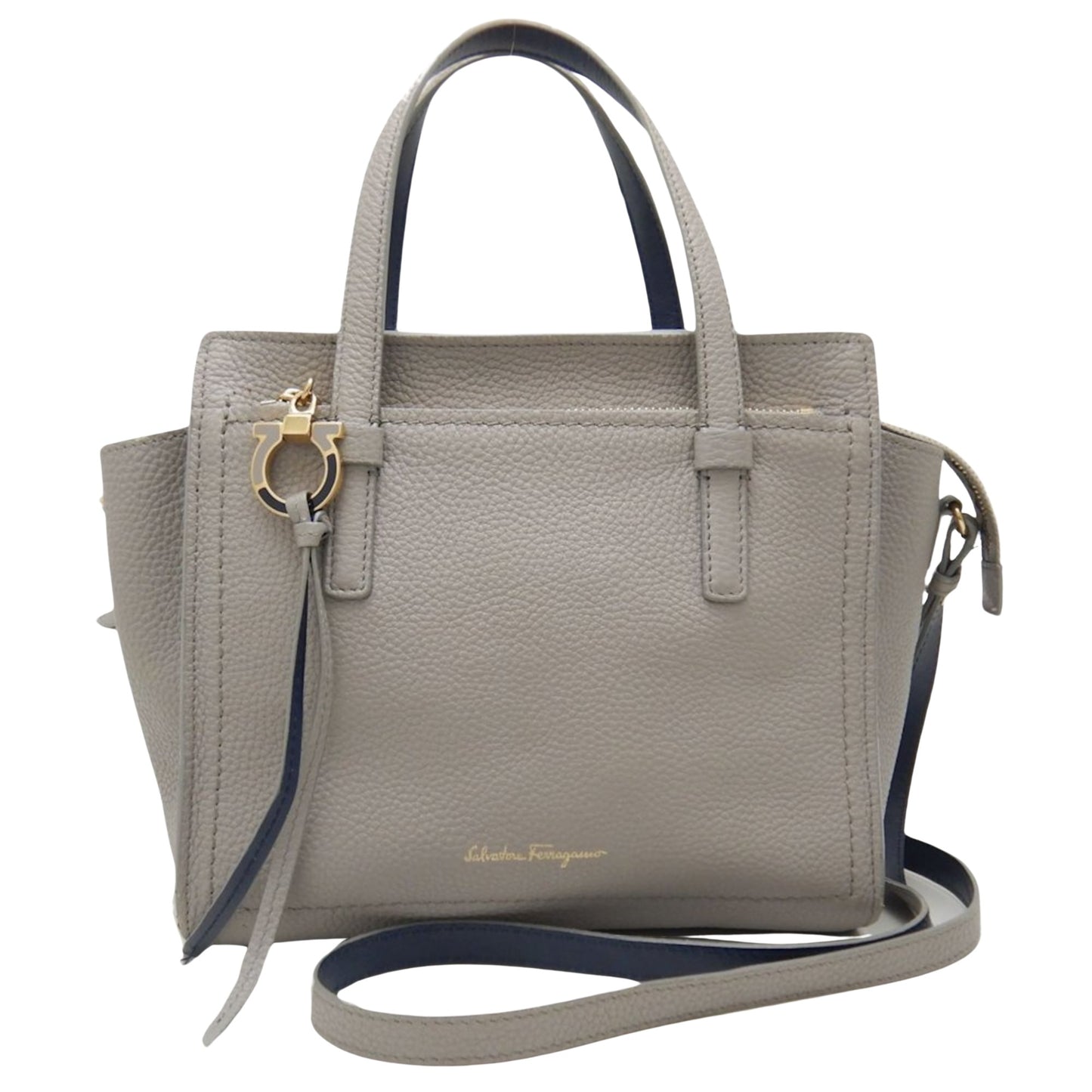 Salvatore Ferragamo Amy, Grey, Leather, handbag