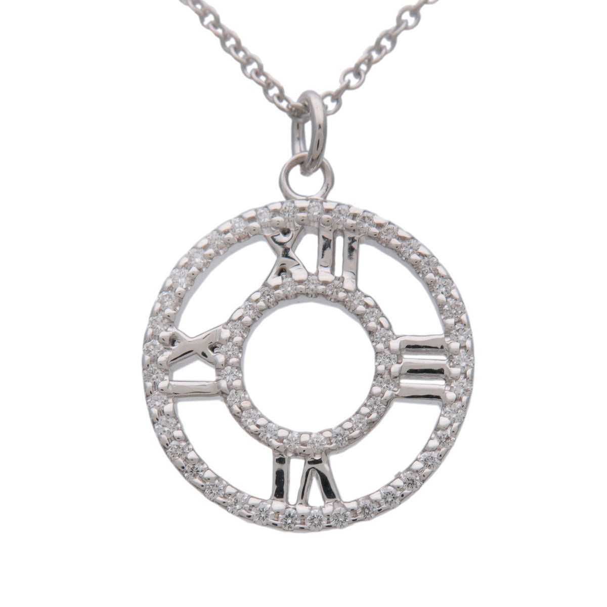 Tiffany & Co. Atlas Circle Pendant 18K White Gold with Diamonds, Silver, White Gold, Necklace