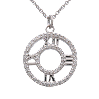 Tiffany & Co. Atlas Circle Pendant 18K White Gold with Diamonds, Silver, White Gold, Necklace