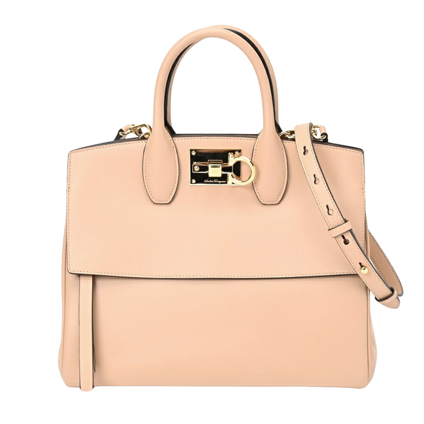 Salvatore Ferragamo Gancio, Beige, Leather, handbag