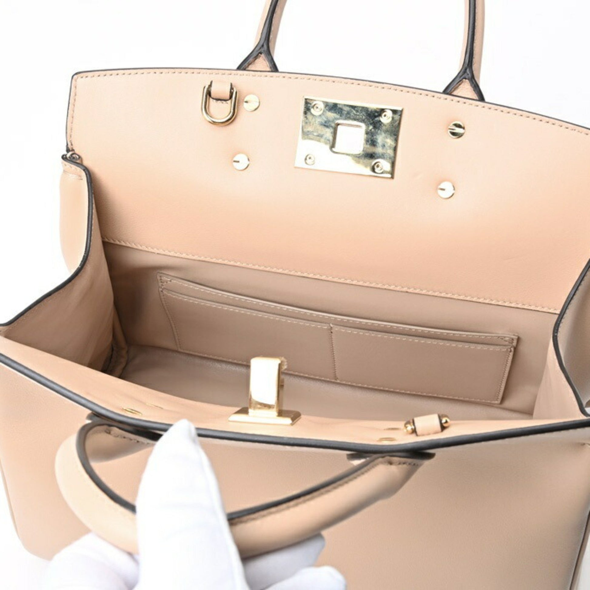 Salvatore Ferragamo Gancio, Beige, Leather, handbag