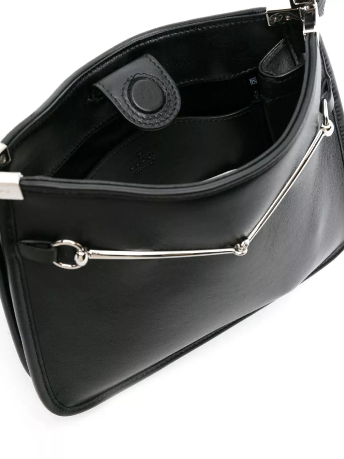 Gucci horsebit shoulder bag leather, BLACK, LEATHER, Shoulder bag