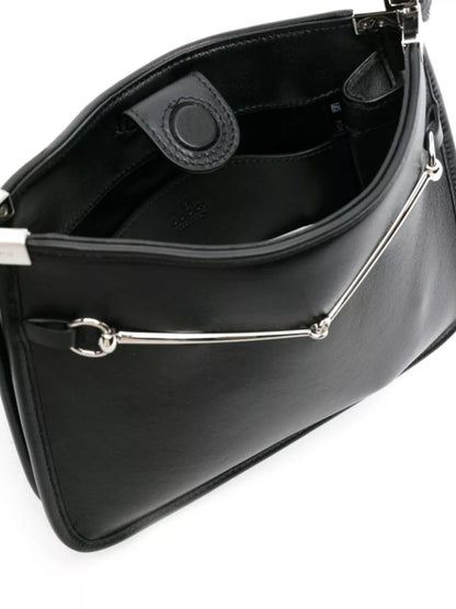 Gucci horsebit shoulder bag leather, BLACK, LEATHER, Shoulder bag