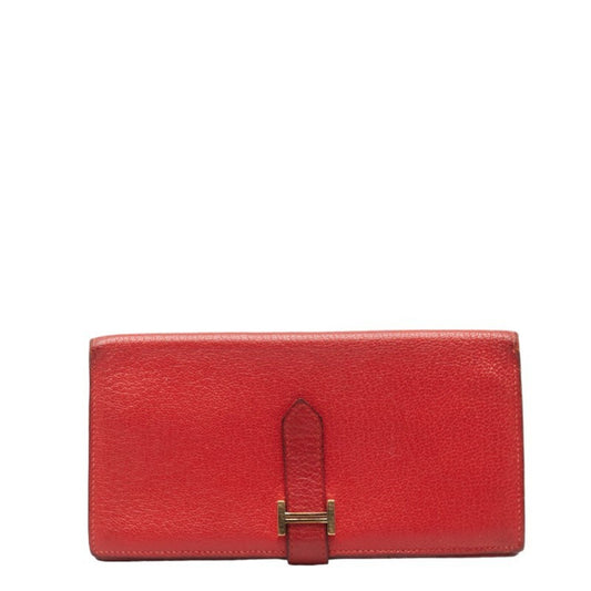 Hermès Béarn, Red, Leather, wallet