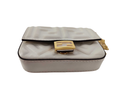 Fendi logo zip pouch FF Printed Leathear, White, Leather, Clutch