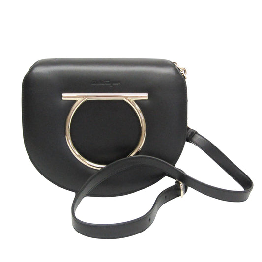 Salvatore Ferragamo Gancini, Black, Leather, shoulder