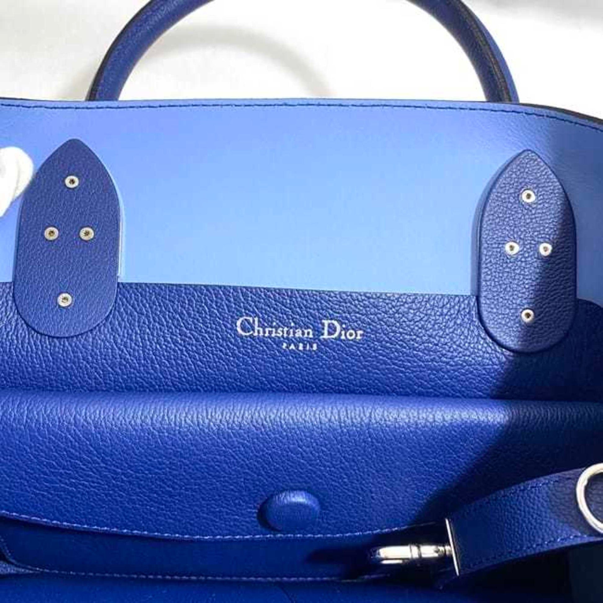 Dior Open bar, Blue, Leather, tote