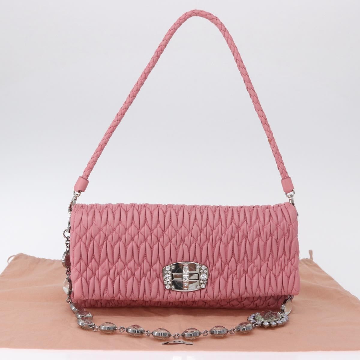 Miu Miu Crystal Clutch Matelasse Leather, Pink, Leather, Handbag