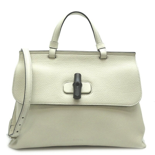 Gucci Bamboo, White, Leather, tote