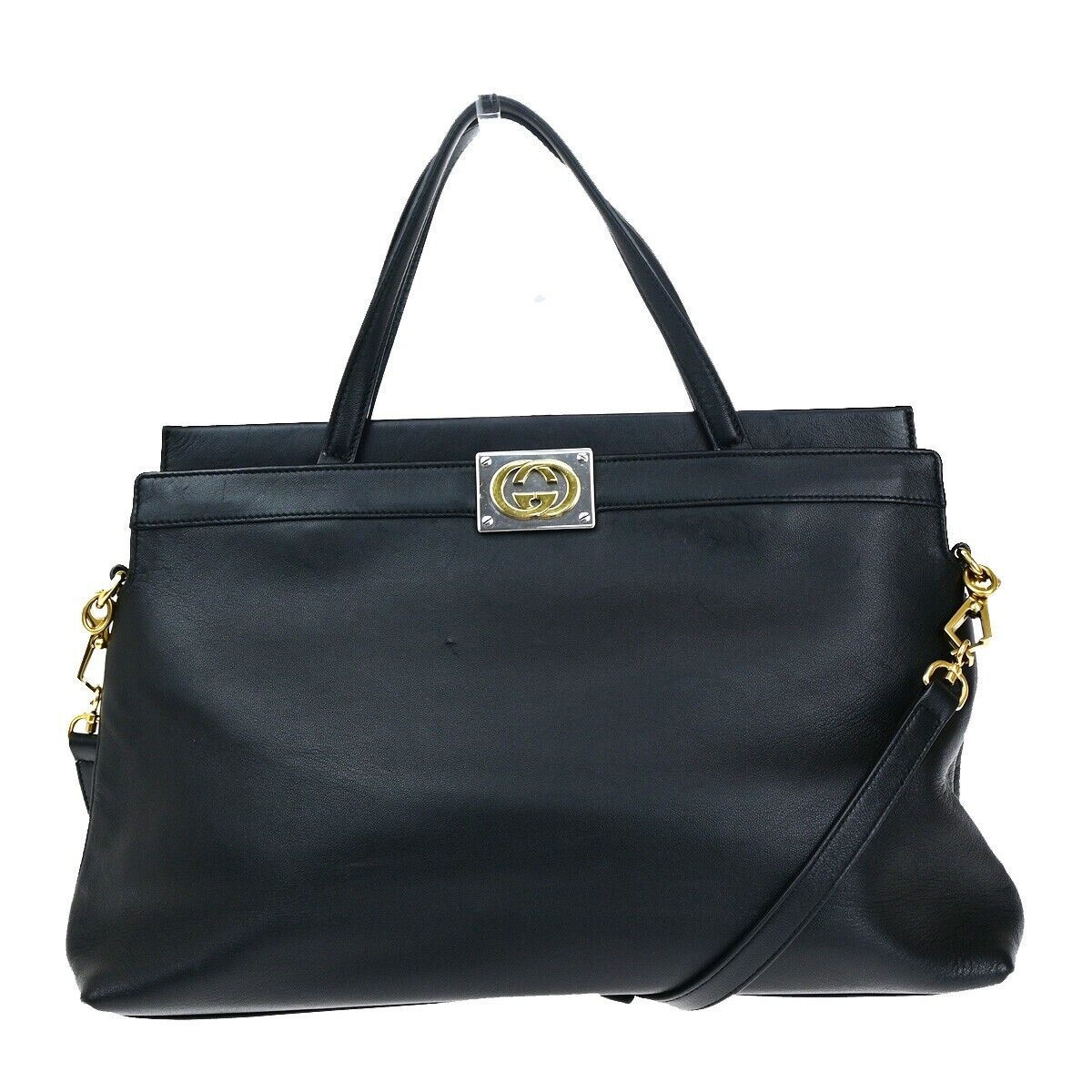 Gucci Interlocking G, Black, Leather, handbag