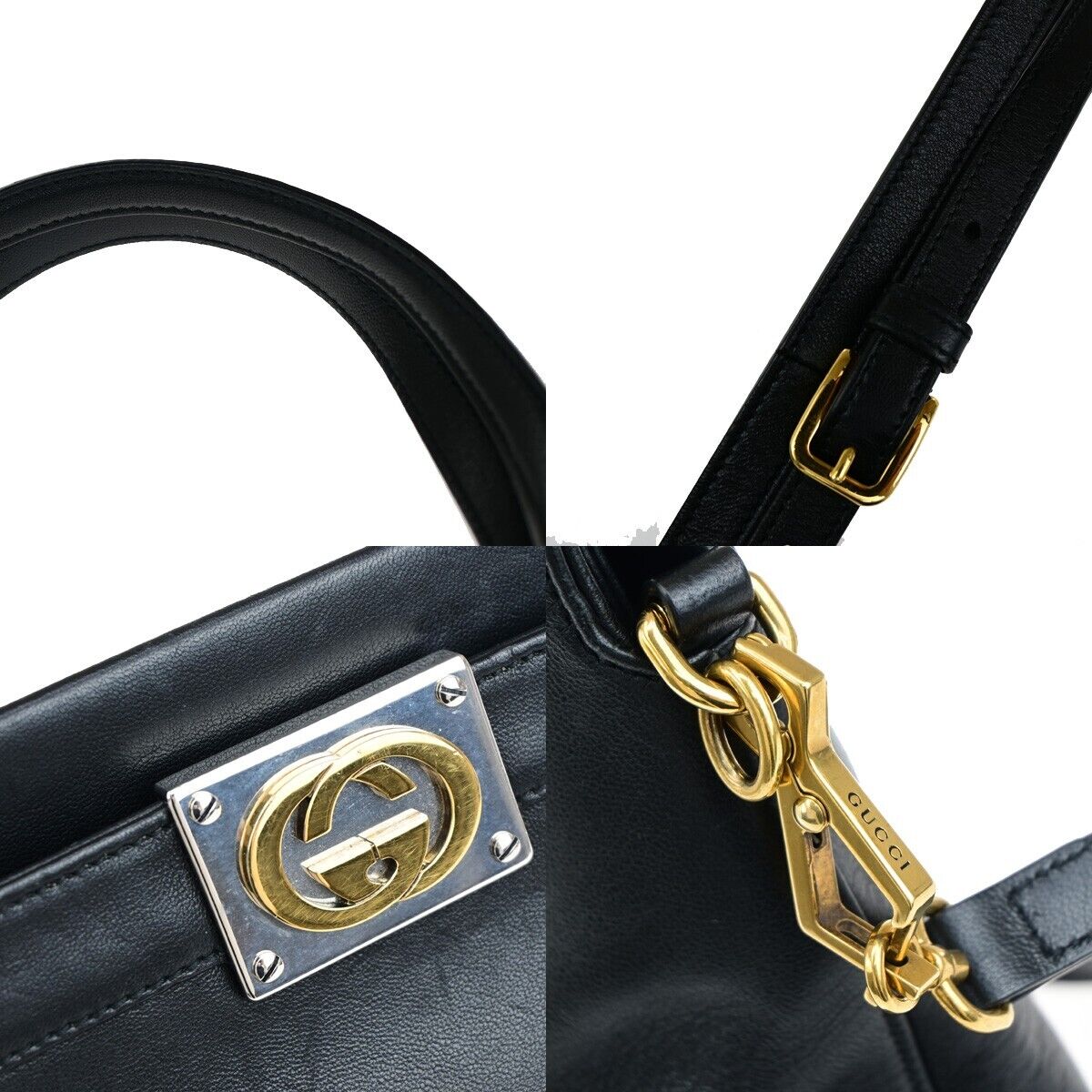 Gucci Interlocking G, Black, Leather, handbag