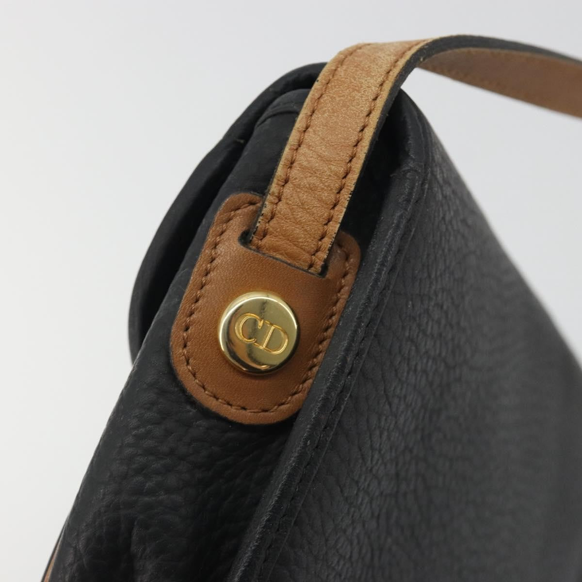 Christian Dior Vintage CD Flap Leather, Black, Leather, Shoulder Bag