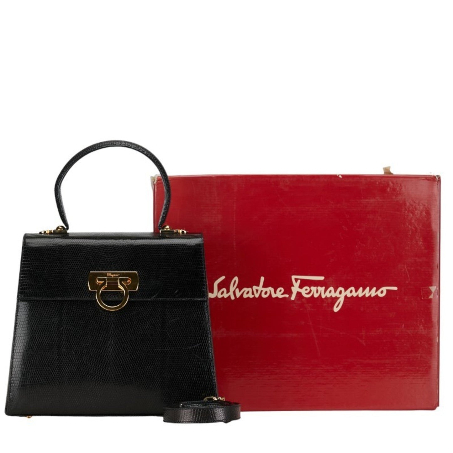 Salvatore Ferragamo Gancini, Black, Leather, handbag