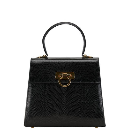 Salvatore Ferragamo Gancini, Black, Leather, handbag