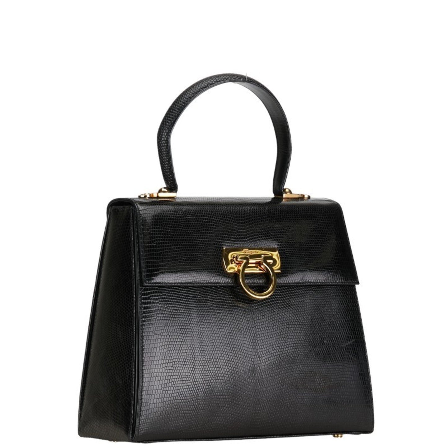 Salvatore Ferragamo Gancini, Black, Leather, handbag