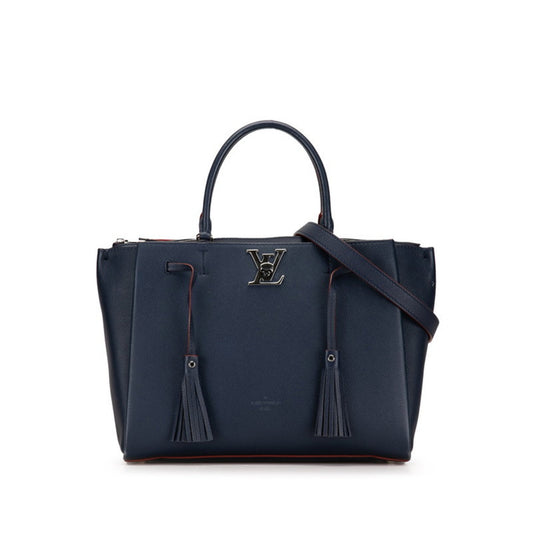 Louis Vuitton Lockme, Navy, Leather, handbag