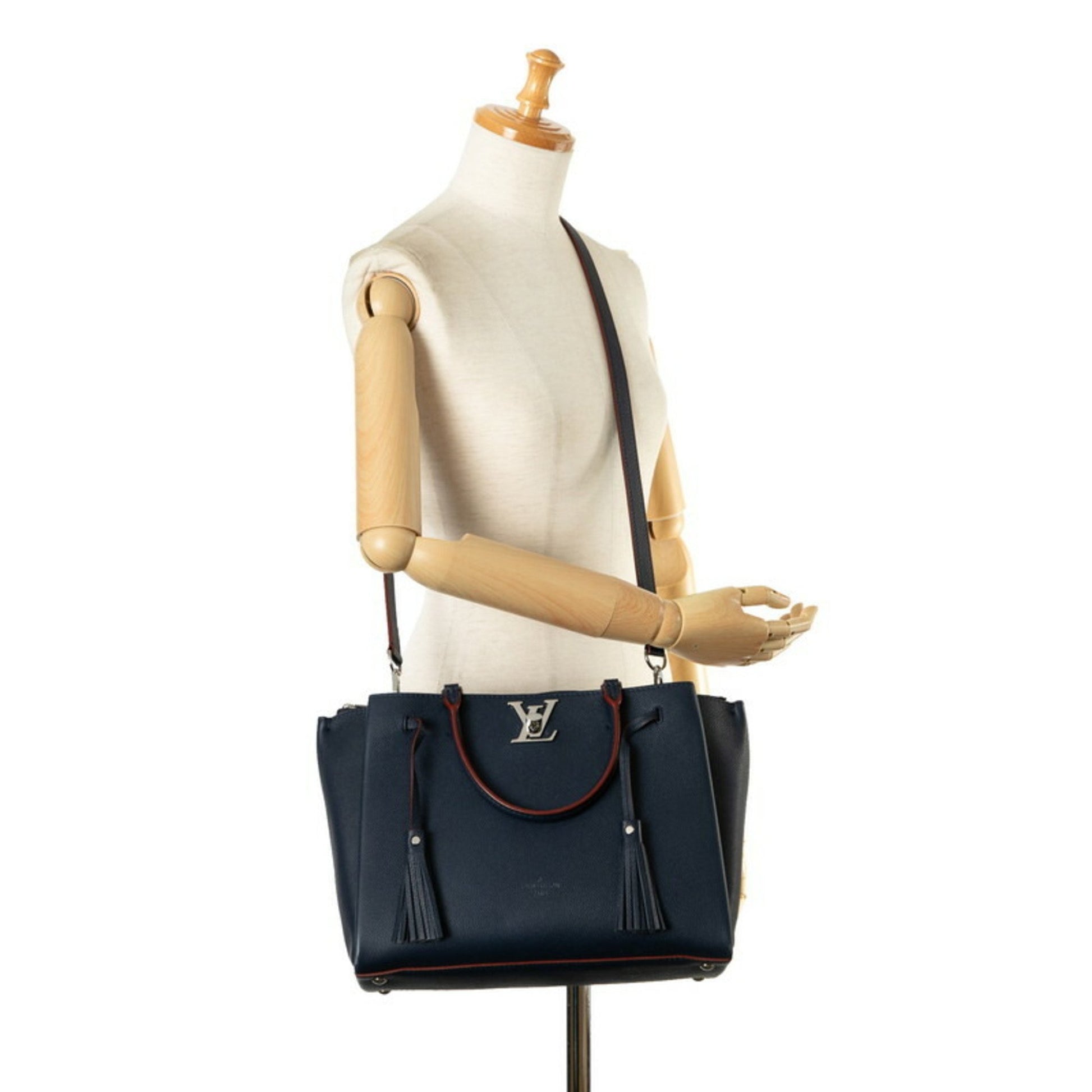 Louis Vuitton Lockme, Navy, Leather, handbag