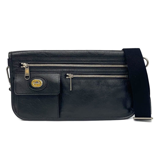 Gucci Interlocking G, Black, Leather, shoulder