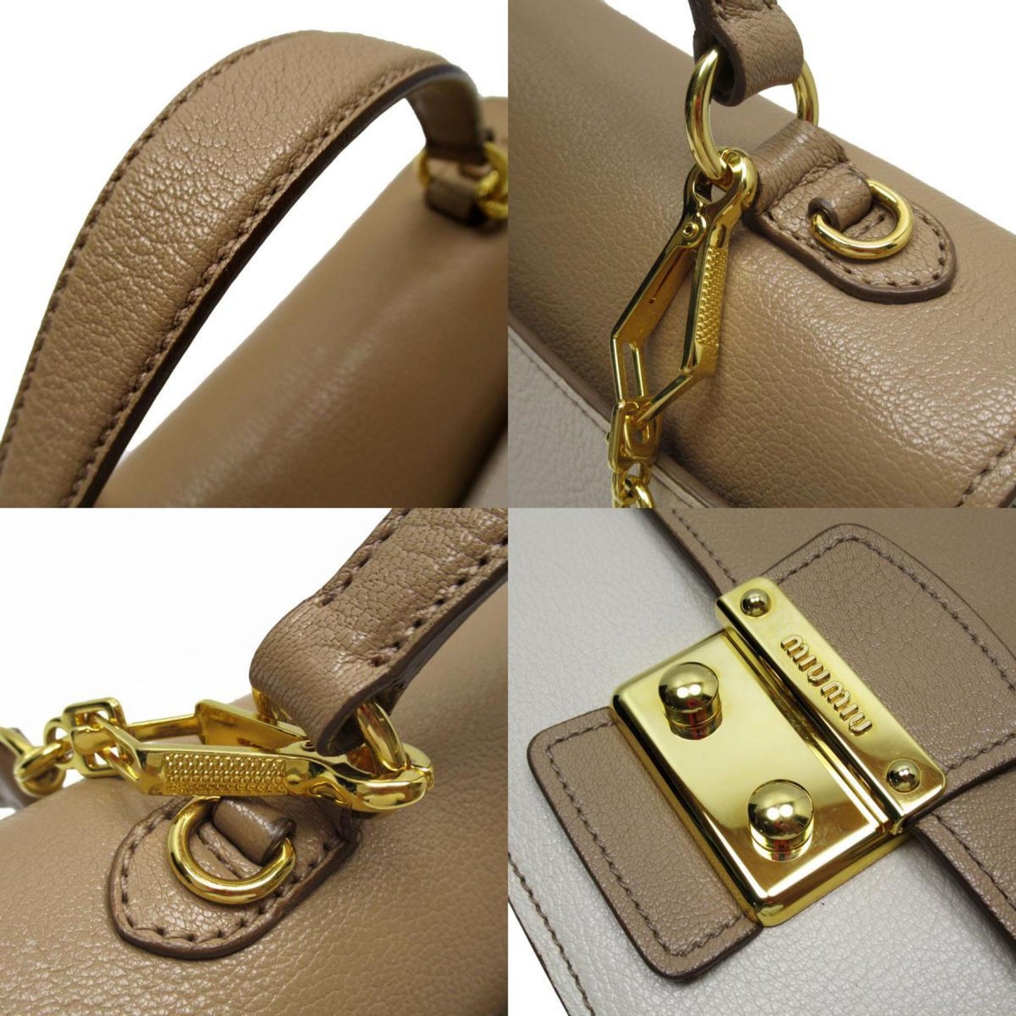 Miu Miu Madras, Beige, Leather, handbag