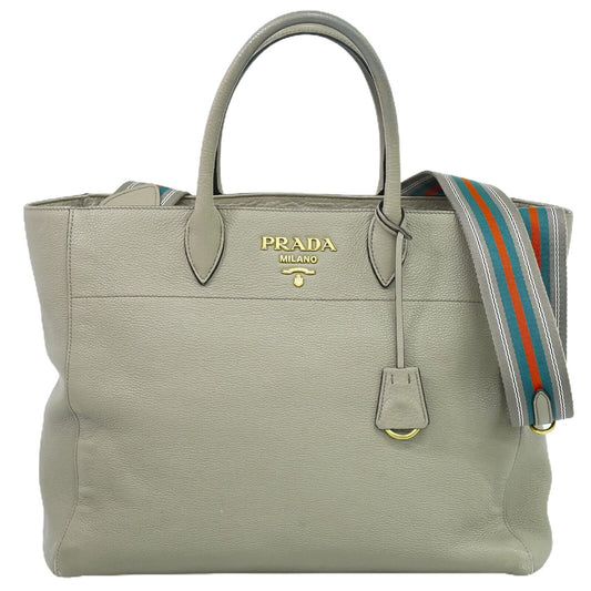 Prada Vitello, Grey, Leather, handbag