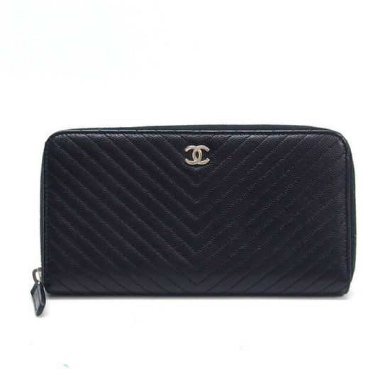 Chanel V-Stich, Black, Leather, wallet