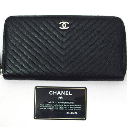 Chanel V-Stich, Black, Leather, wallet