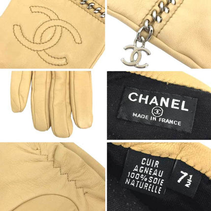 Chanel Coco Mark, Beige, Leather, gloves