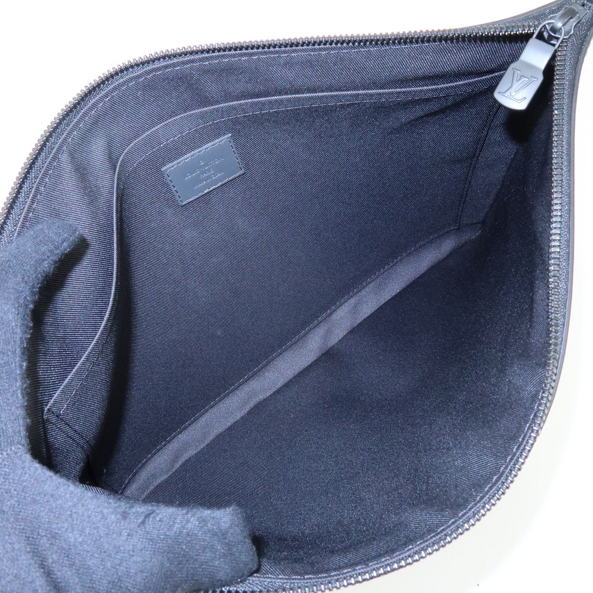 Louis Vuitton Discovery Pochette Monogram Shadow Leather, Black, Leather, Clutch