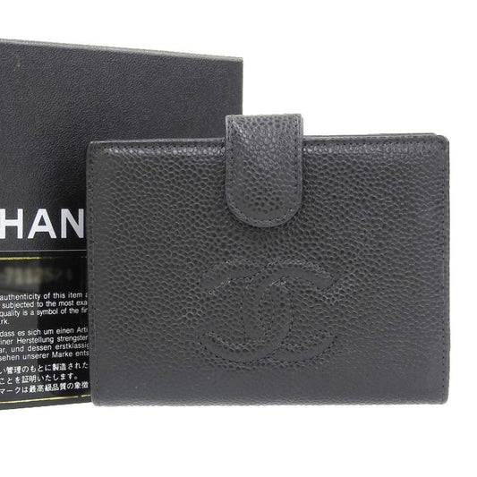 Chanel Coco Mark, Black, Leather, wallet