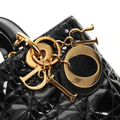 Christian Dior Lady Dior Bag Patent, BLACK, PATENT_LEATHER, Handbag