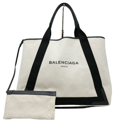 Balenciaga Navy Cabas, White, Canvas, tote