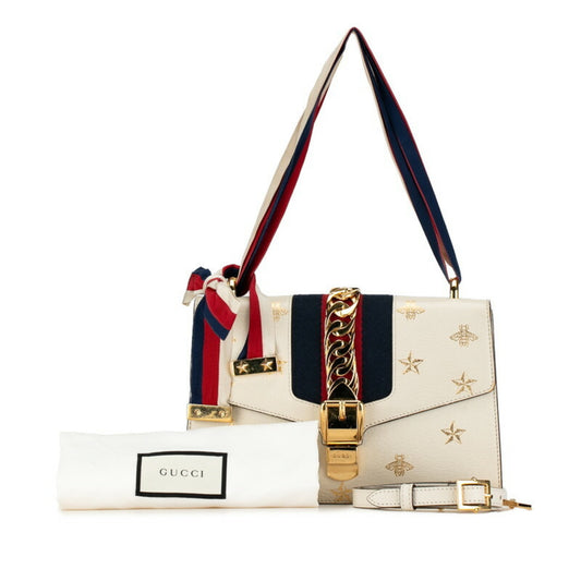 Gucci Sylvie, White, Leather, handbag