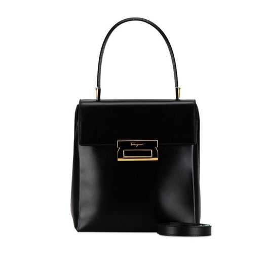 Salvatore Ferragamo, Black, Leather, shoulder