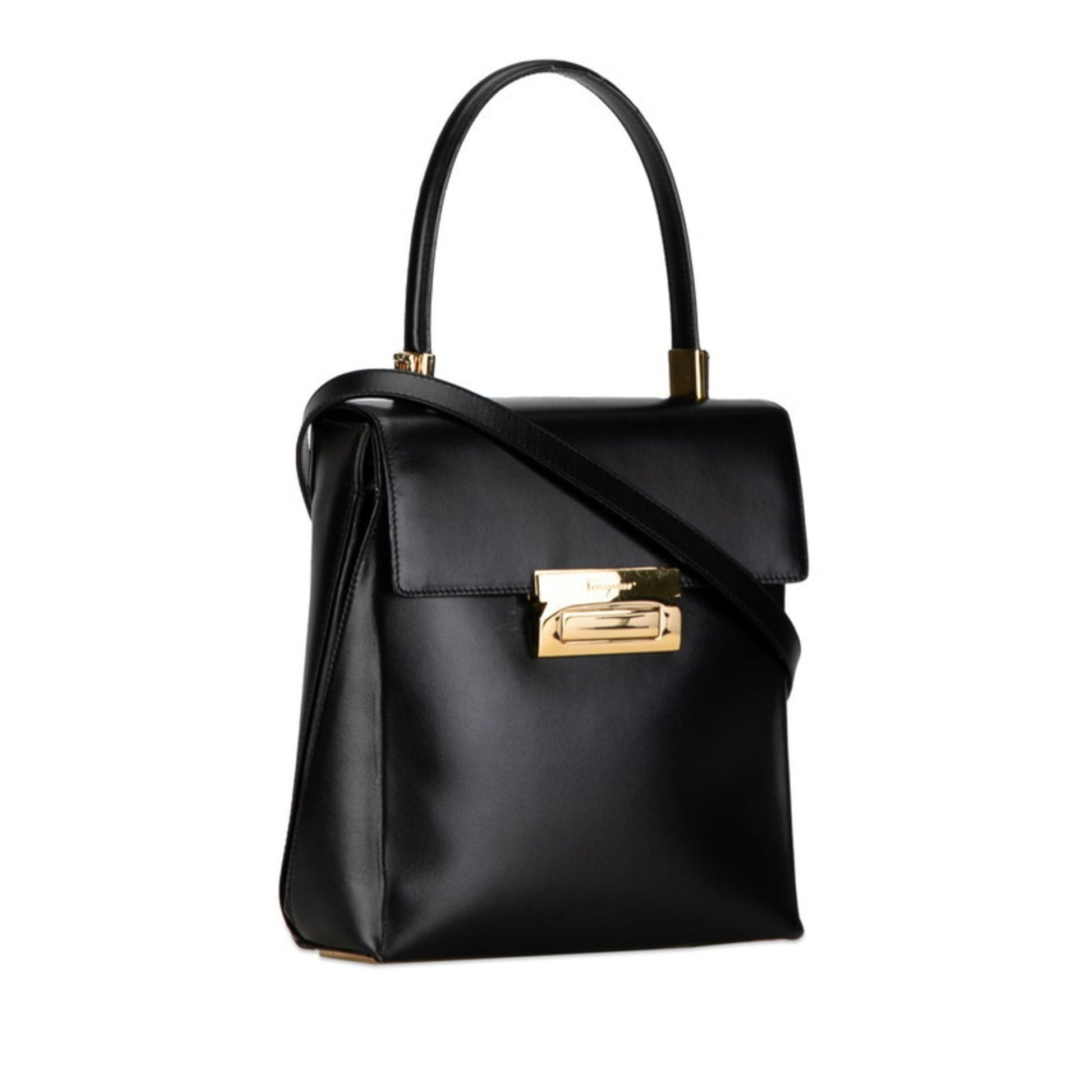 Salvatore Ferragamo, Black, Leather, shoulder