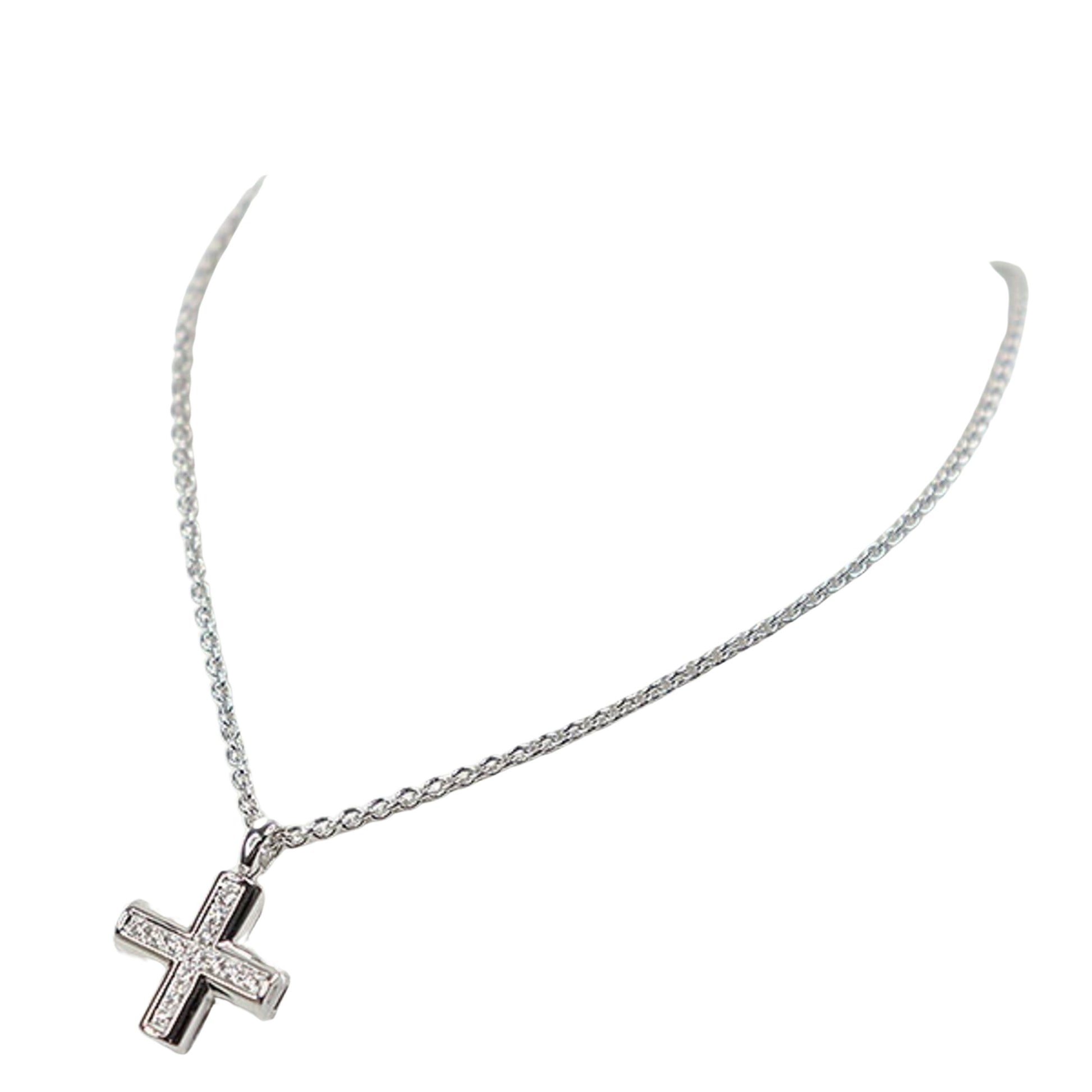 Bulgari Latin Cross Necklace, Silver, White Gold, necklace