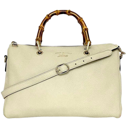 Gucci Bamboo, White, Leather, handbag