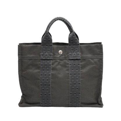 Hermès Herline, Grey, Canvas, handbag