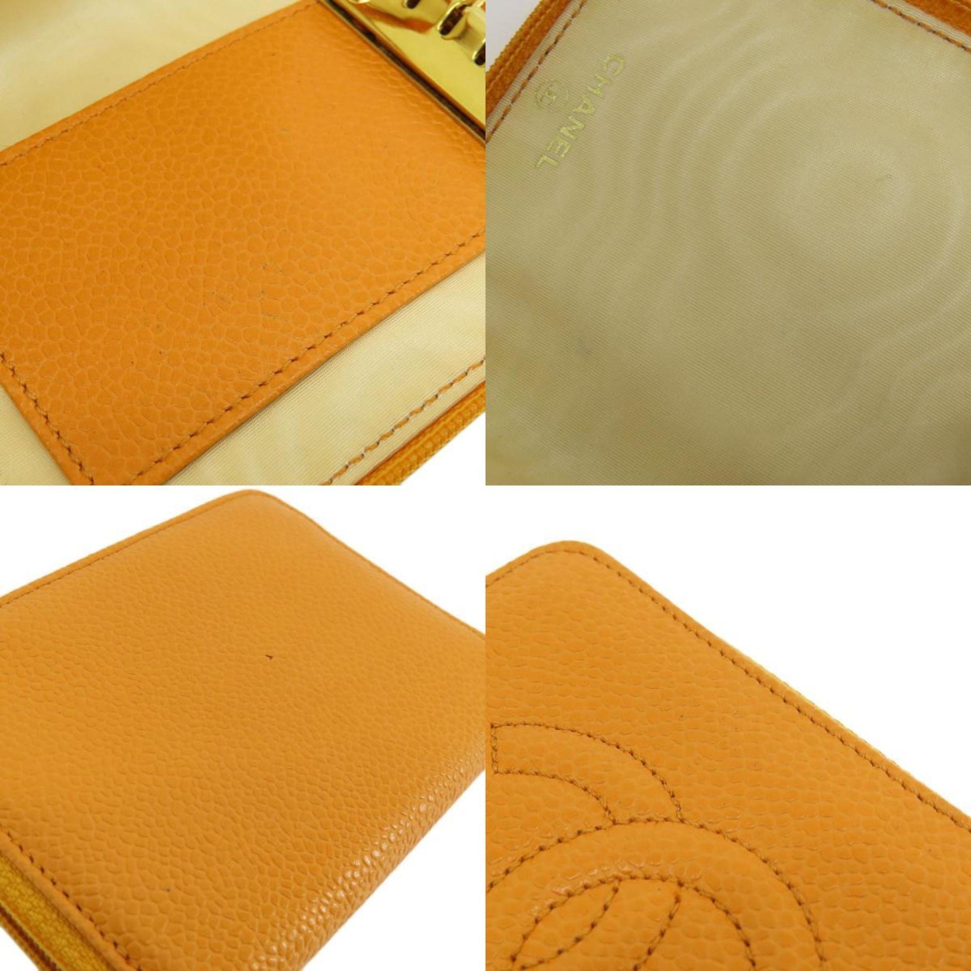 Chanel Logo CC, Orange, Leather, wallet