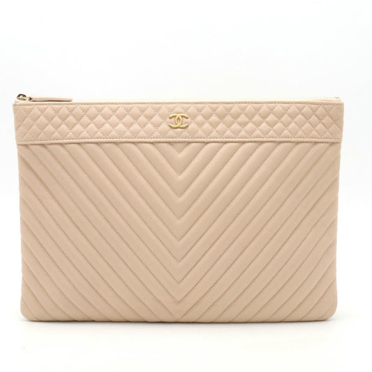 Chanel Chevron, Pink, Leather, clutch